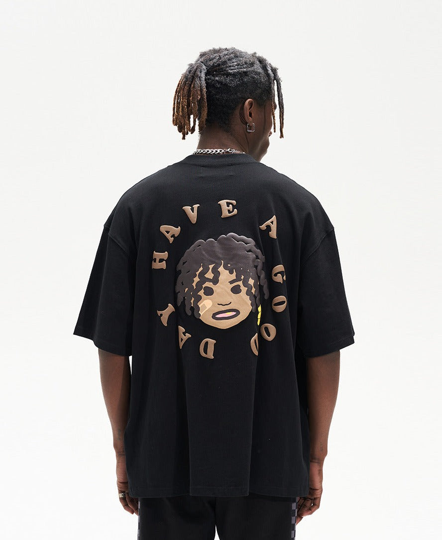 Hand-drawn Afro Puff Foam Print Tee