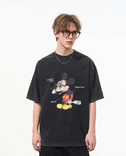 Comic Mickey Distressed Washed Tee