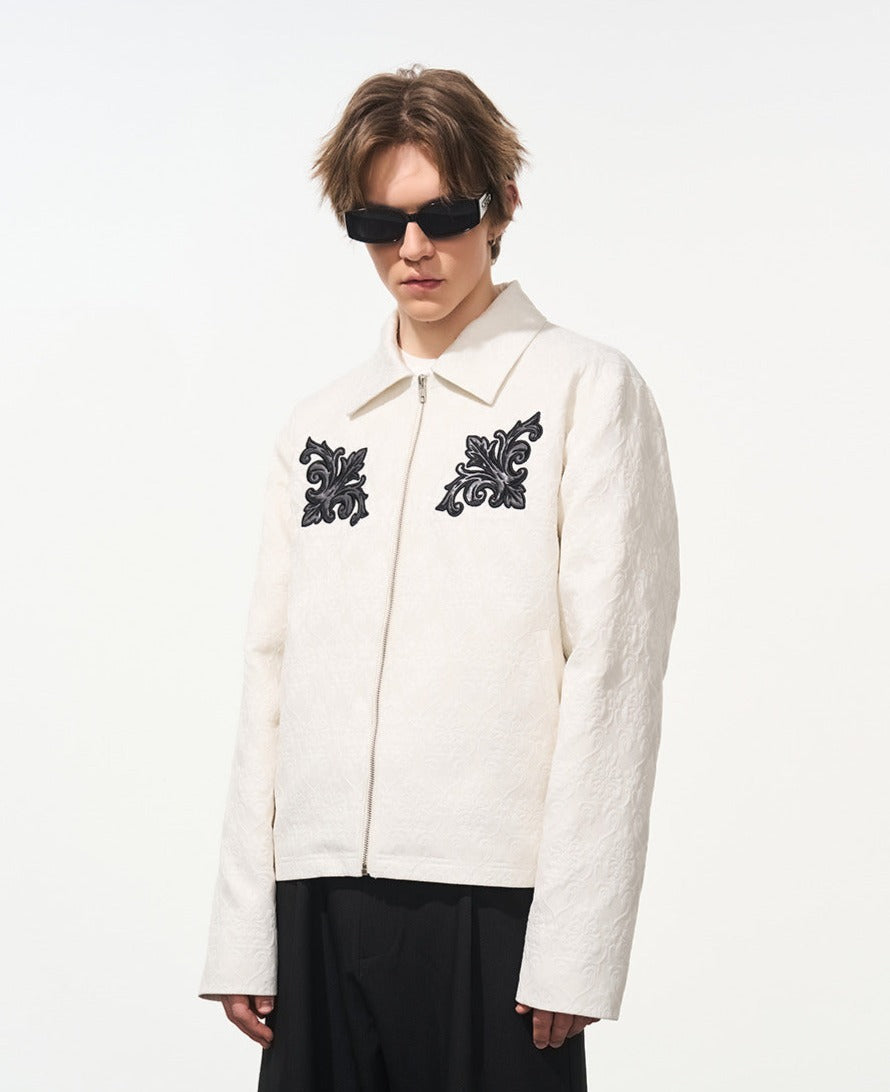 Embossed Jacquard Collar Zip-up Jacket