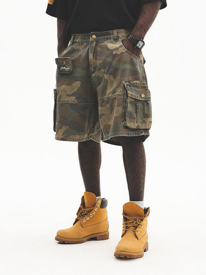 Washed Vintage Camo Cargo Shorts