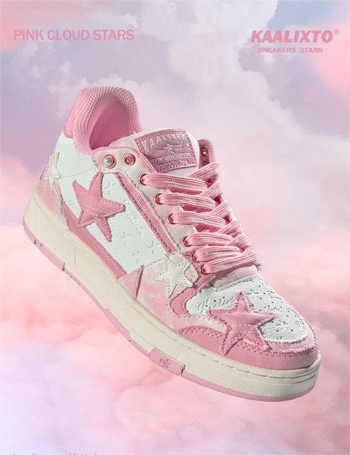 KAALIXTO Pink Denim Star Sneakers