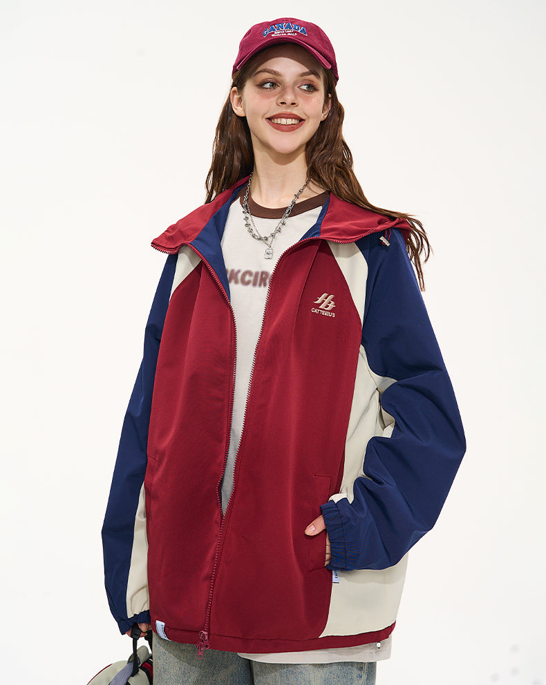 CATTEE Color Block Baseball Hooded Jacket