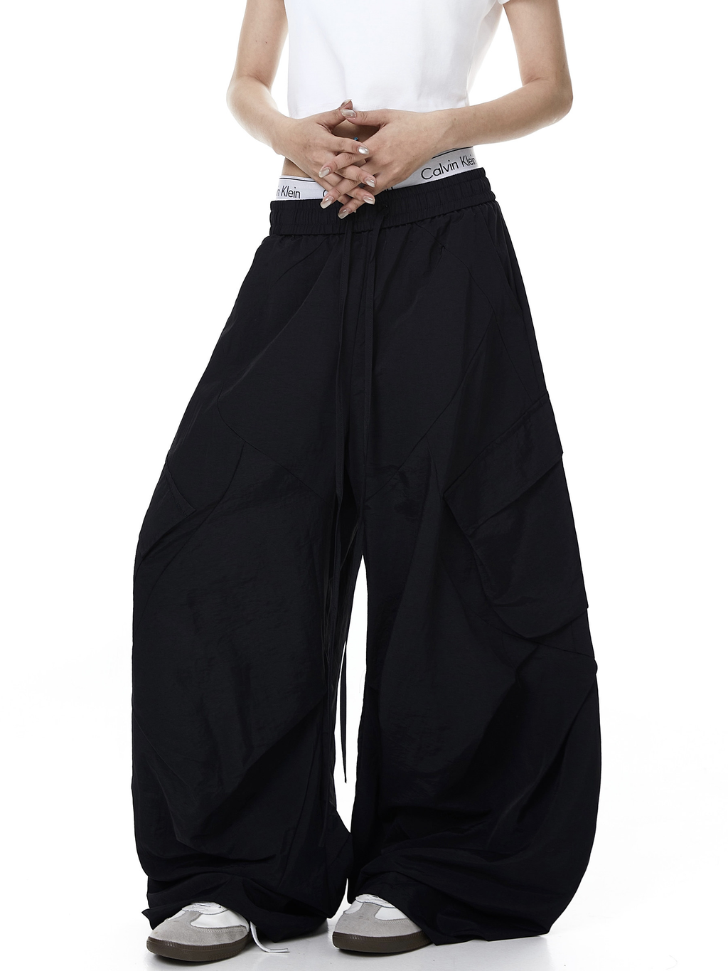 Letter Print Parachute Cargo Pants