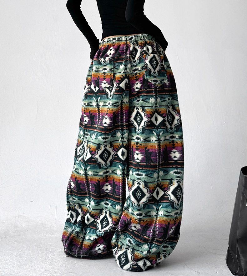 Oversized Fair Isle Stripe Sherpa Pants