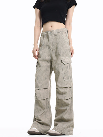 Vintage Wrinkled Marble Multi-Pocket Cargo Pants