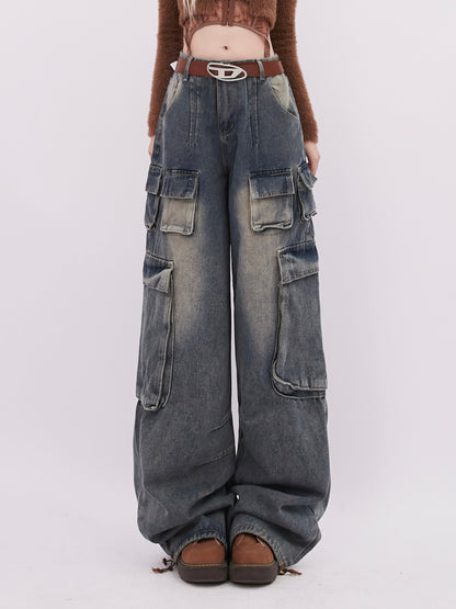 Multi-Pocket Wash Distressed Denim