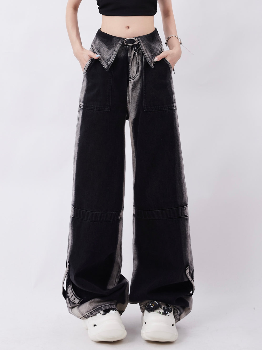 Worn-In Frayed Wide-Leg Denim