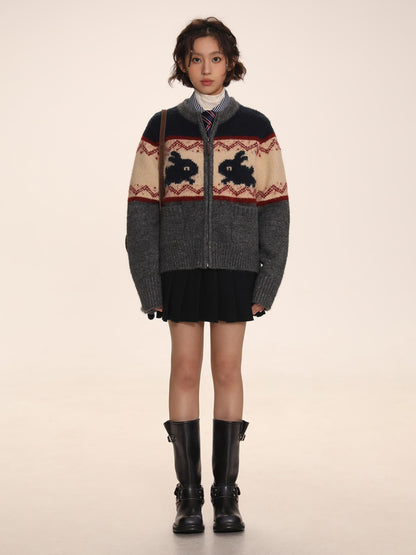 Bunny Jacquard Knit Cardigan Jumper