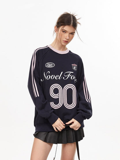 Vintage Three-Stripe Letter Print Jersey Sweatshirt