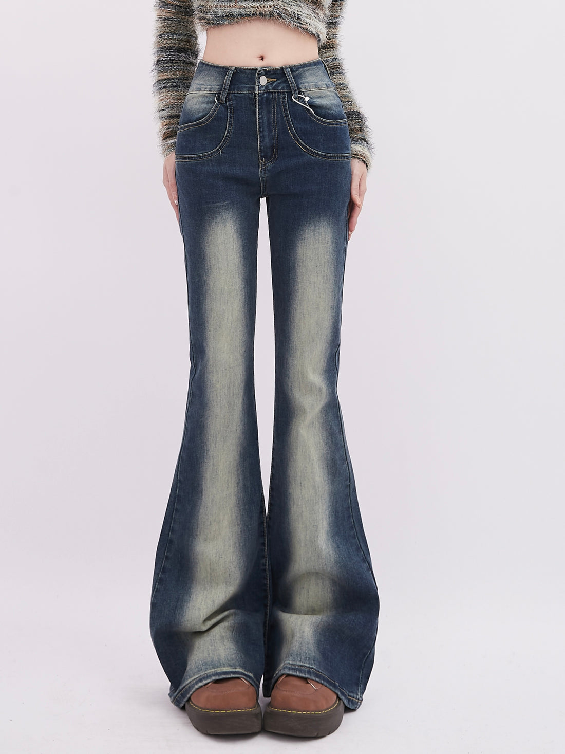 Vintage Wash Flared Denim