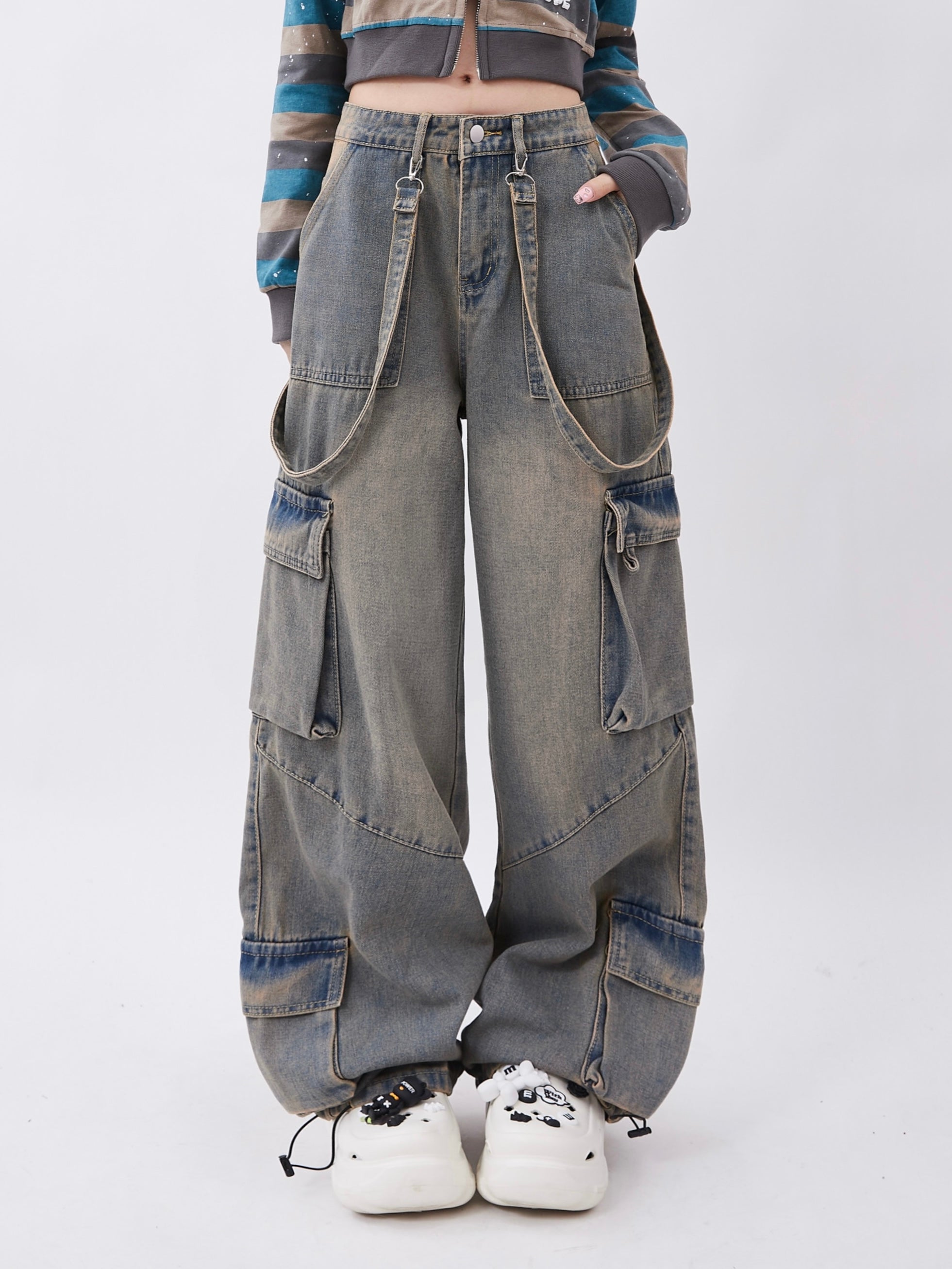 Distressed Roomy Pockets Denim