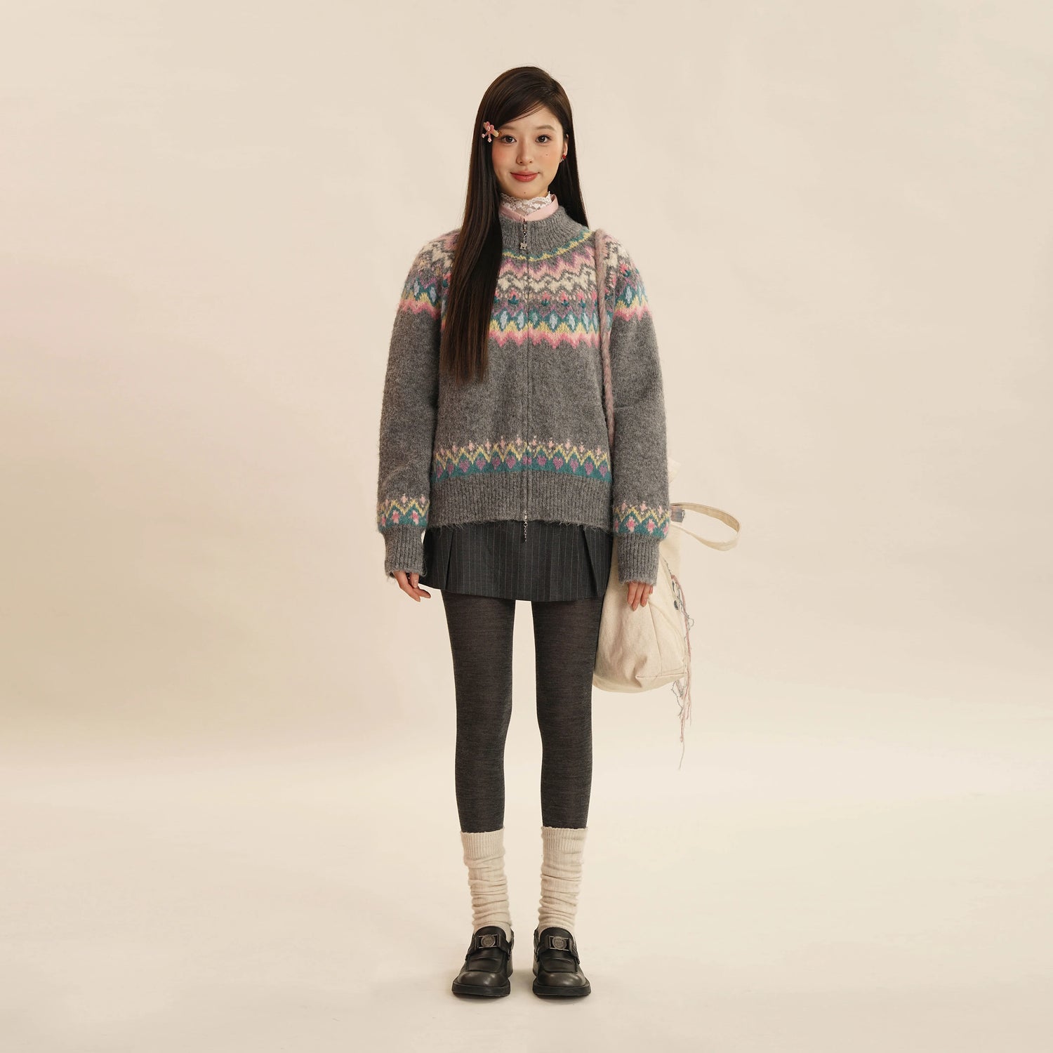 Vintage Fair Isle Hand-Knit Cardigan Sweater