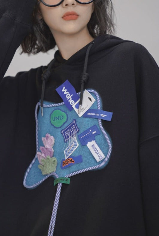 Decorative Tags Logo Print Hoodie