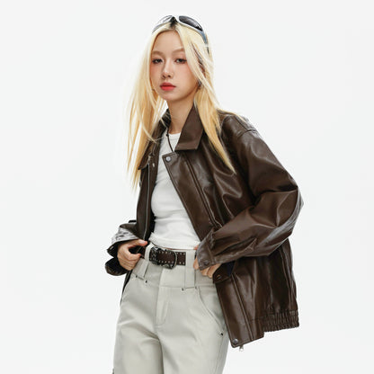 CATTEE Retro motorcycle Lapel Leather Jacket