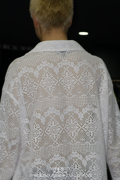 Ripple Lace Hollow-Out White Shirt