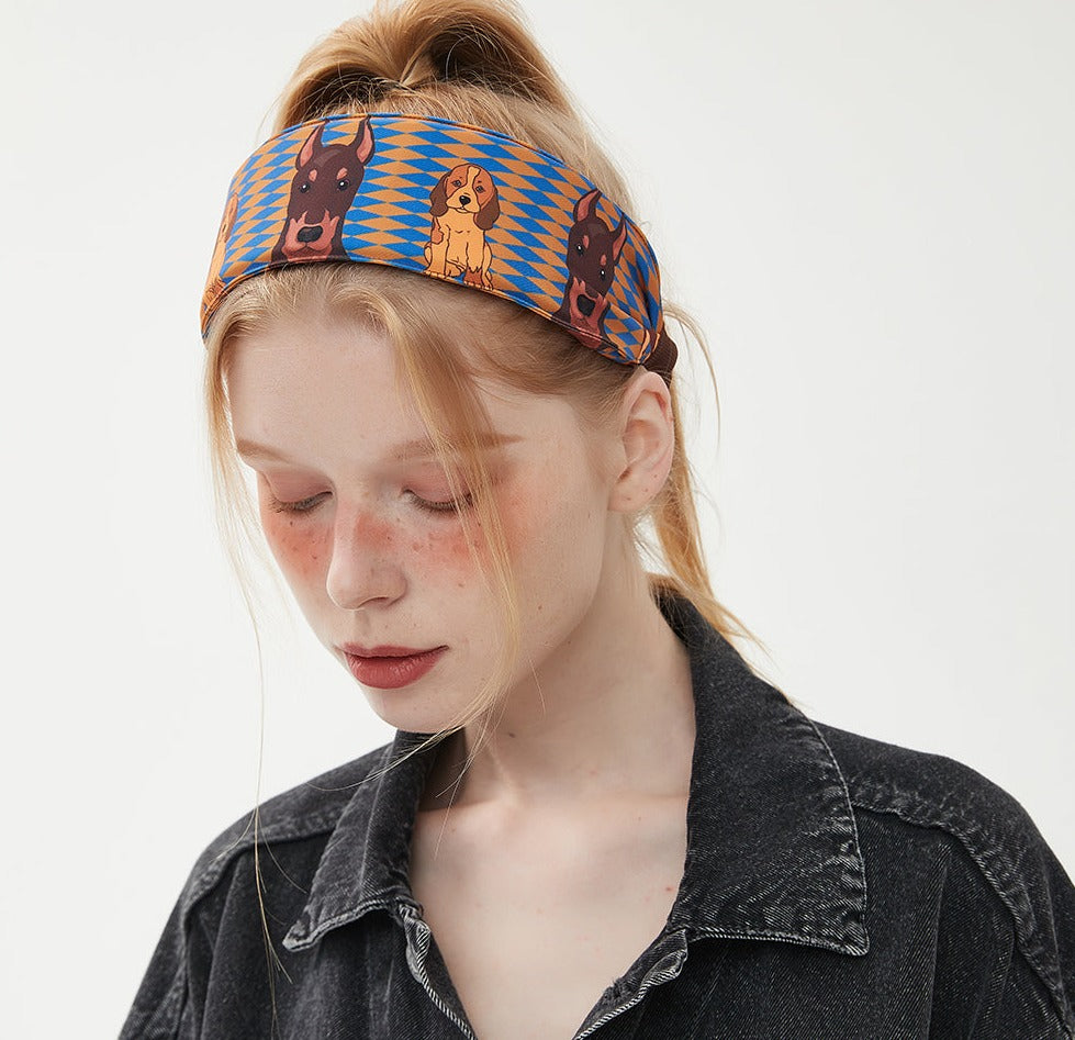 Retro Dog Print Wide Headband