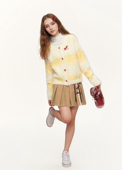 Butterfly Bow Ombre Stripe Fuzzy Knit Cardigan