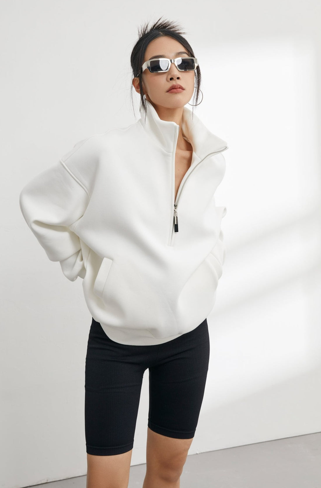 Half Zip Oversized Drop Shoulder Sweartshirt