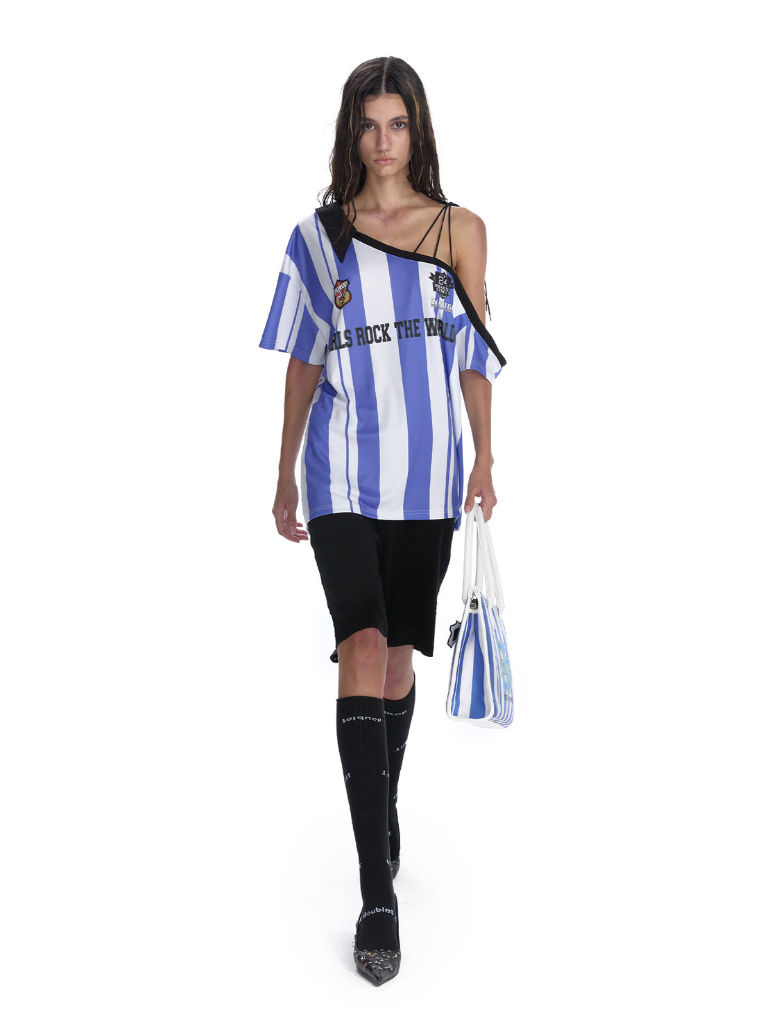 Blokecore Off-Shoulder Striped Jersey Tee