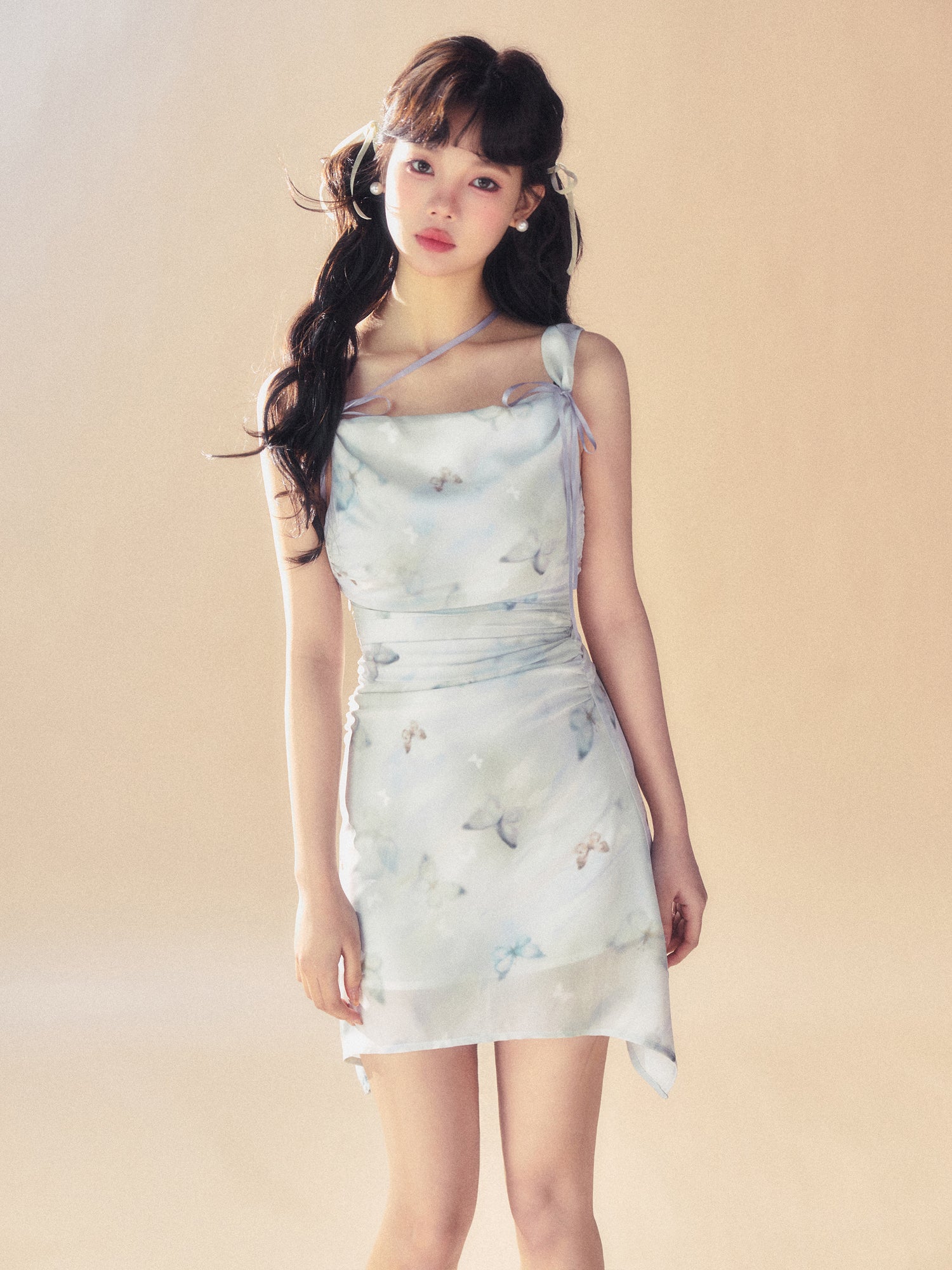 Silk Butterfly Print Sleeveless Dress