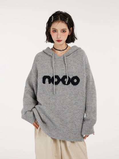 Letter Knitted Hoodie Sweater