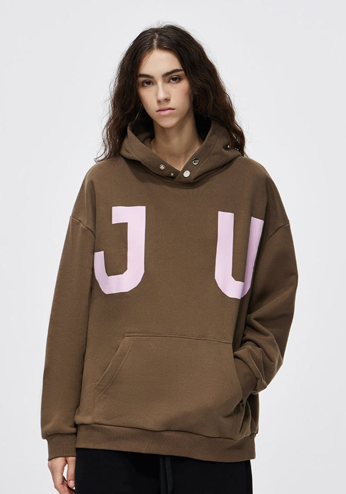 JUNI Plush Letter Puff Print Hoodie