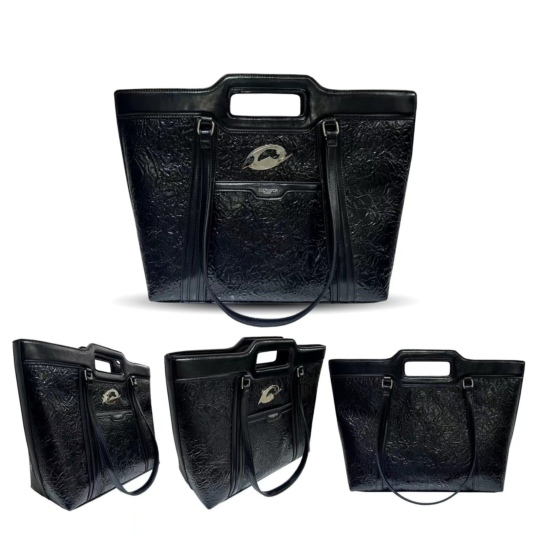 CULTIVATOR Black Pleated Handheld Tote Bag