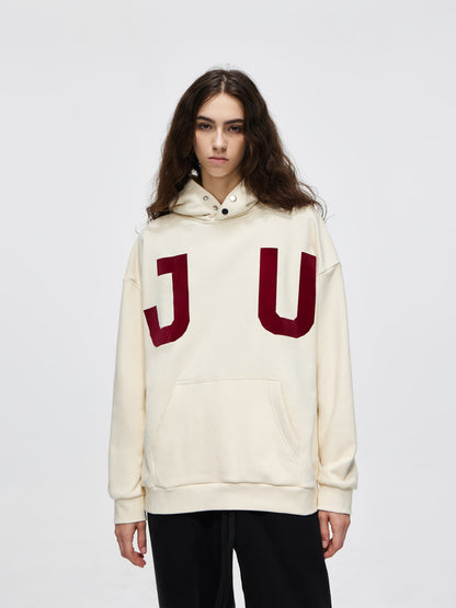 JUNI Plush Letter Puff Print Hoodie