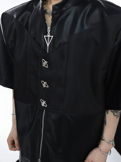 ArguE CulturE Metal Button Patchwork PU Jacket