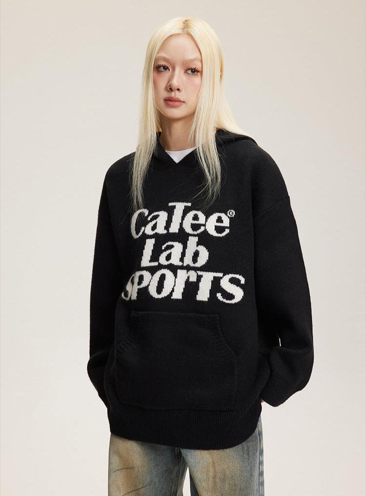 Letter Print Hooded Knit Sweater