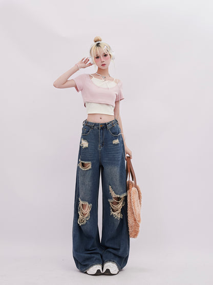 Vintage Irregular Distressed Denim