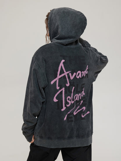 LOSTCTRL Avant Island Retro Washed Distressed Hoodie