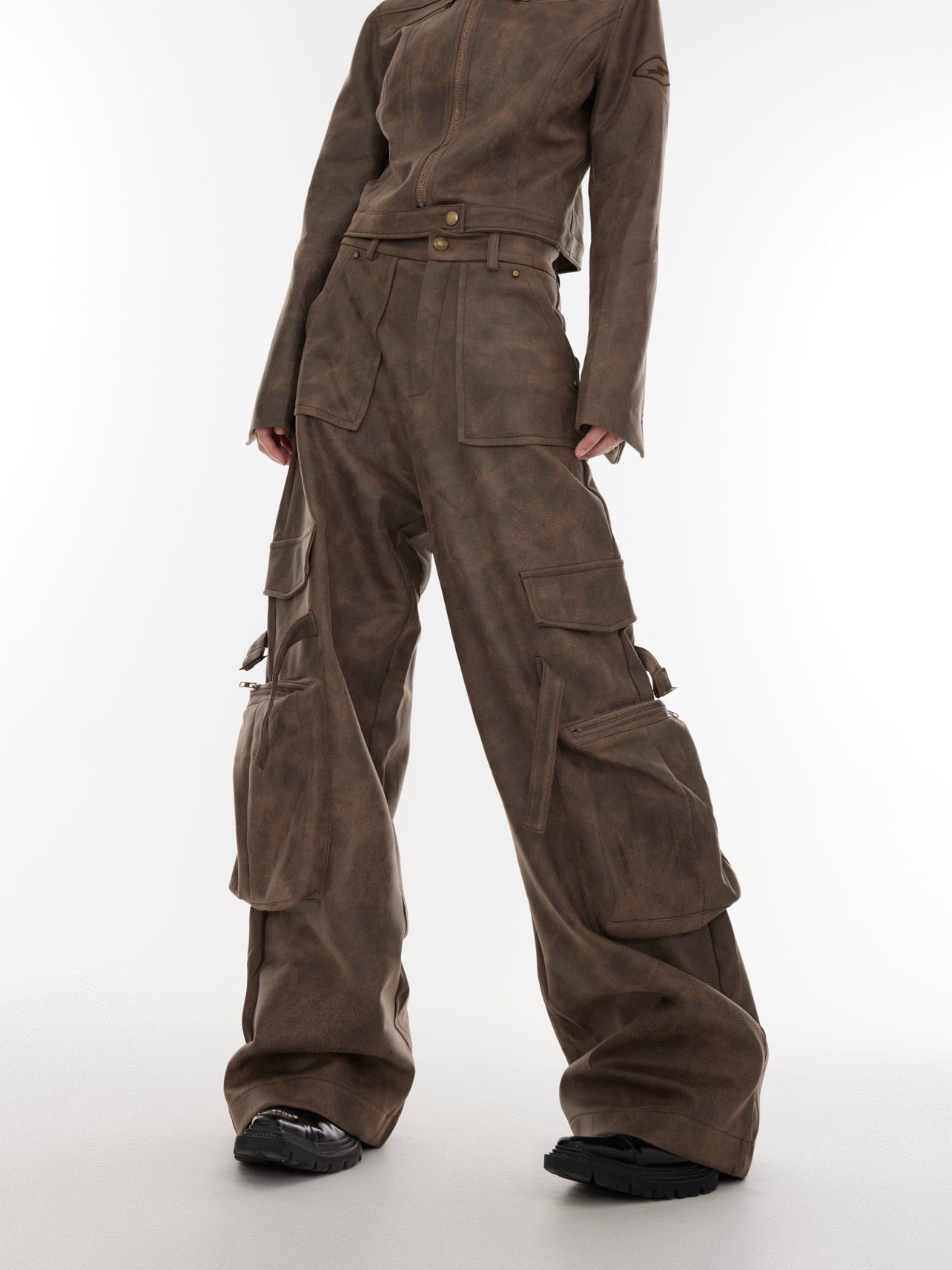 Suede Multi-pocket Motorcycle Cargo Pants