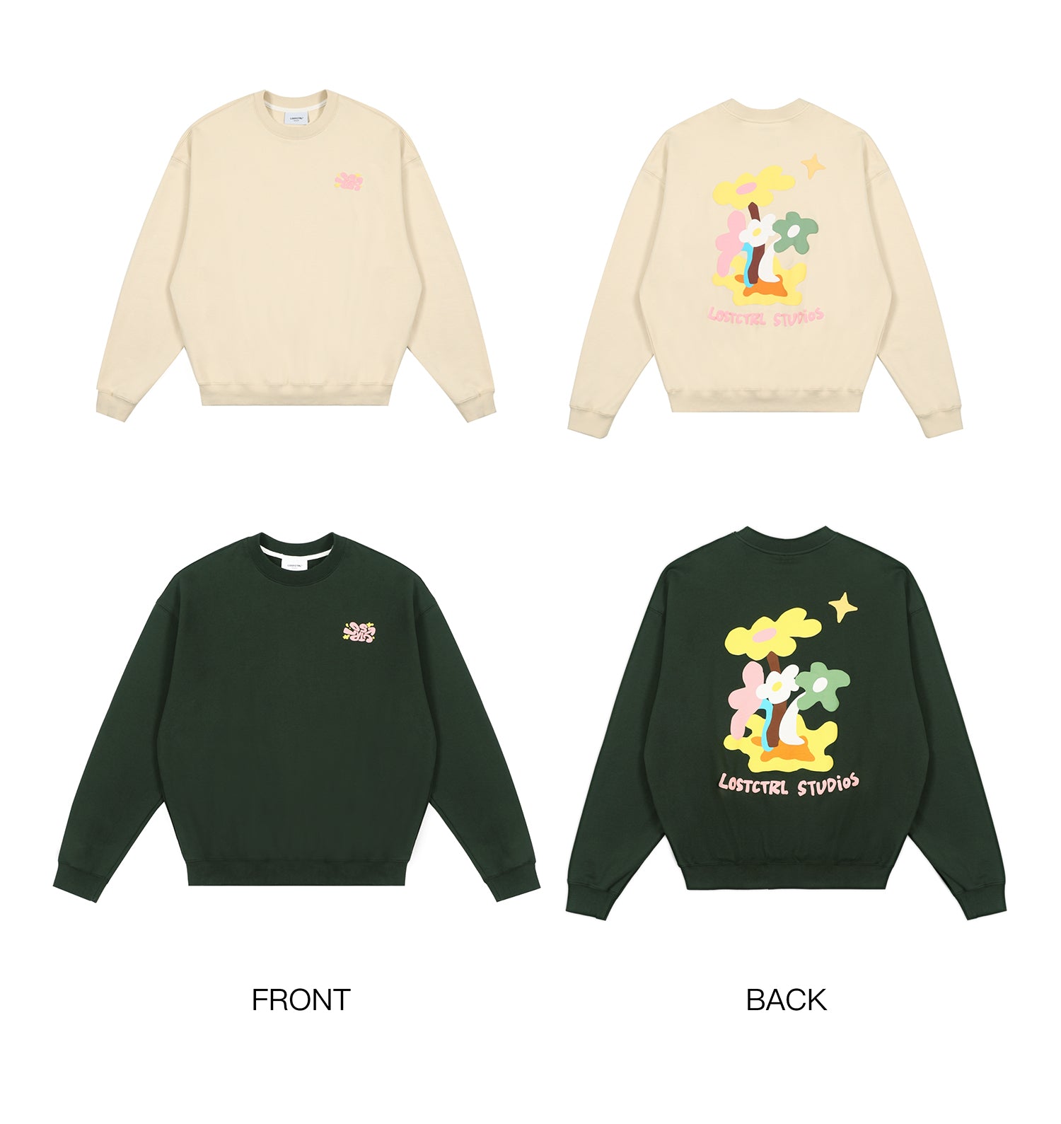 LOSTCTRL Twin Flowers Foam Print Sweatshirt