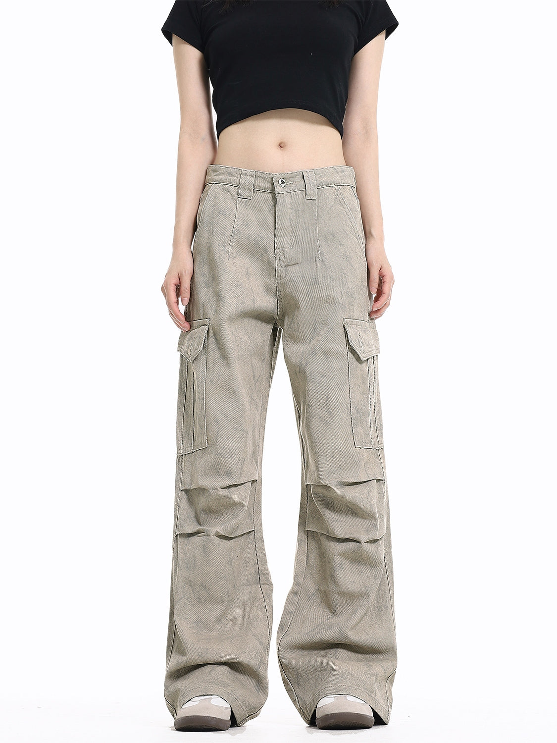 Vintage Wrinkled Marble Multi-Pocket Cargo Pants