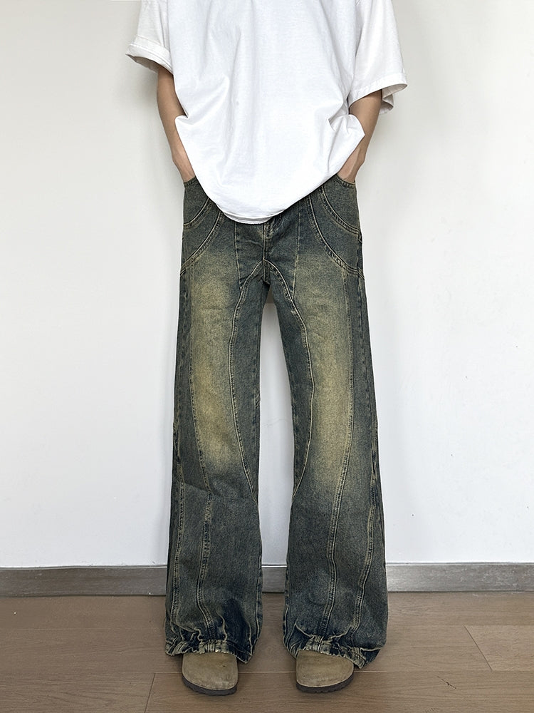 Vintage Straight-Leg Draped Denim