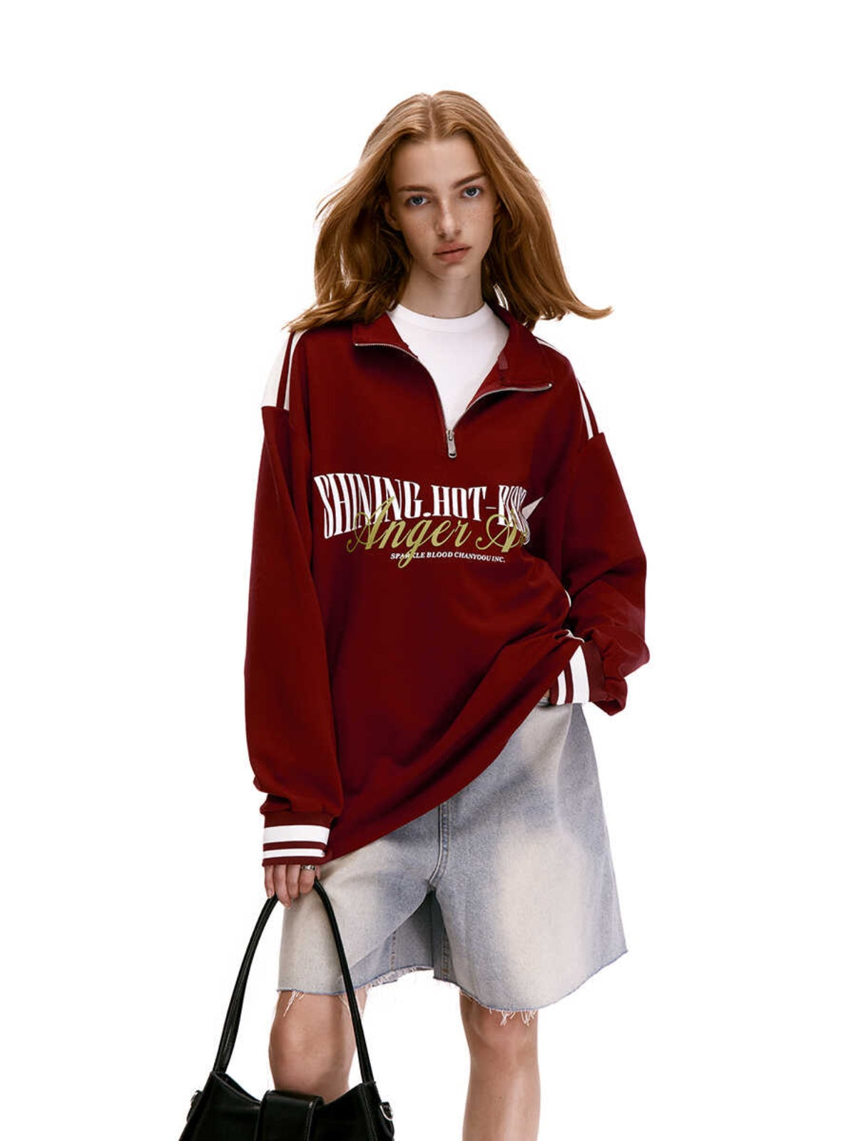 Retro Half-Zip High Neck Sweatshirt