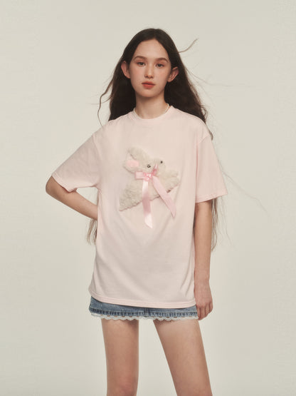 Embroidered Fuzzy Bunny Print Tee