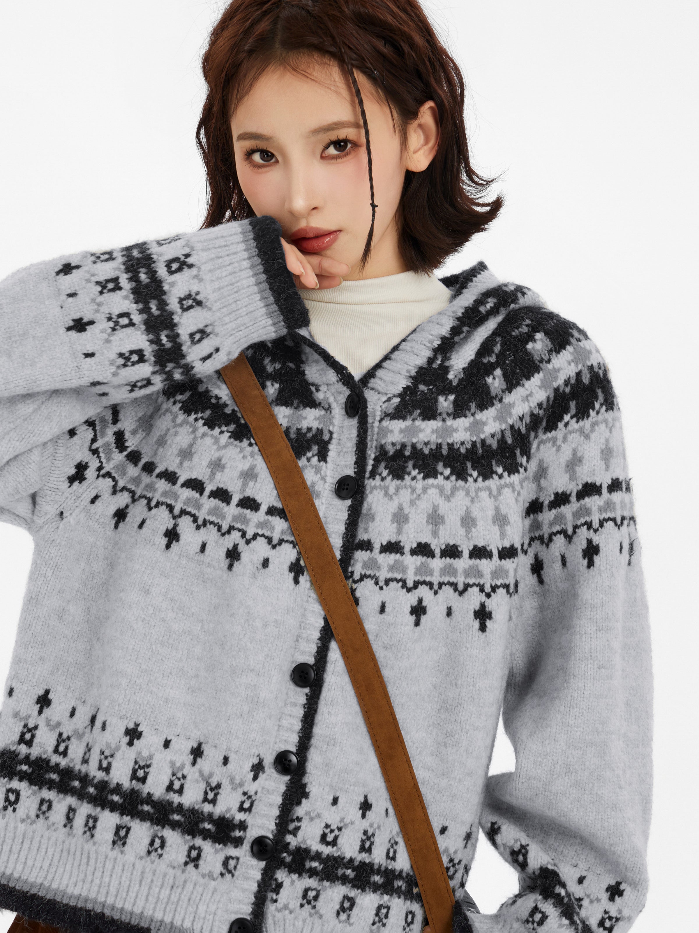 Fair Isle Jacquard Button-Up Cardigan Sweater