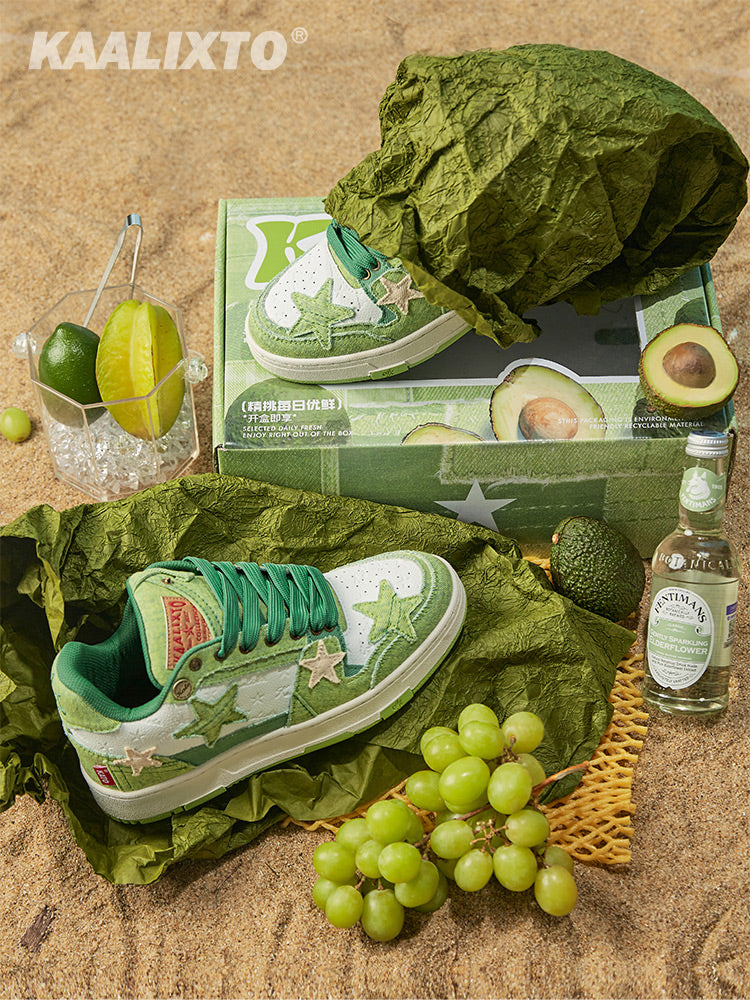 KAALIXTO Avocado Denim Star Sneakers