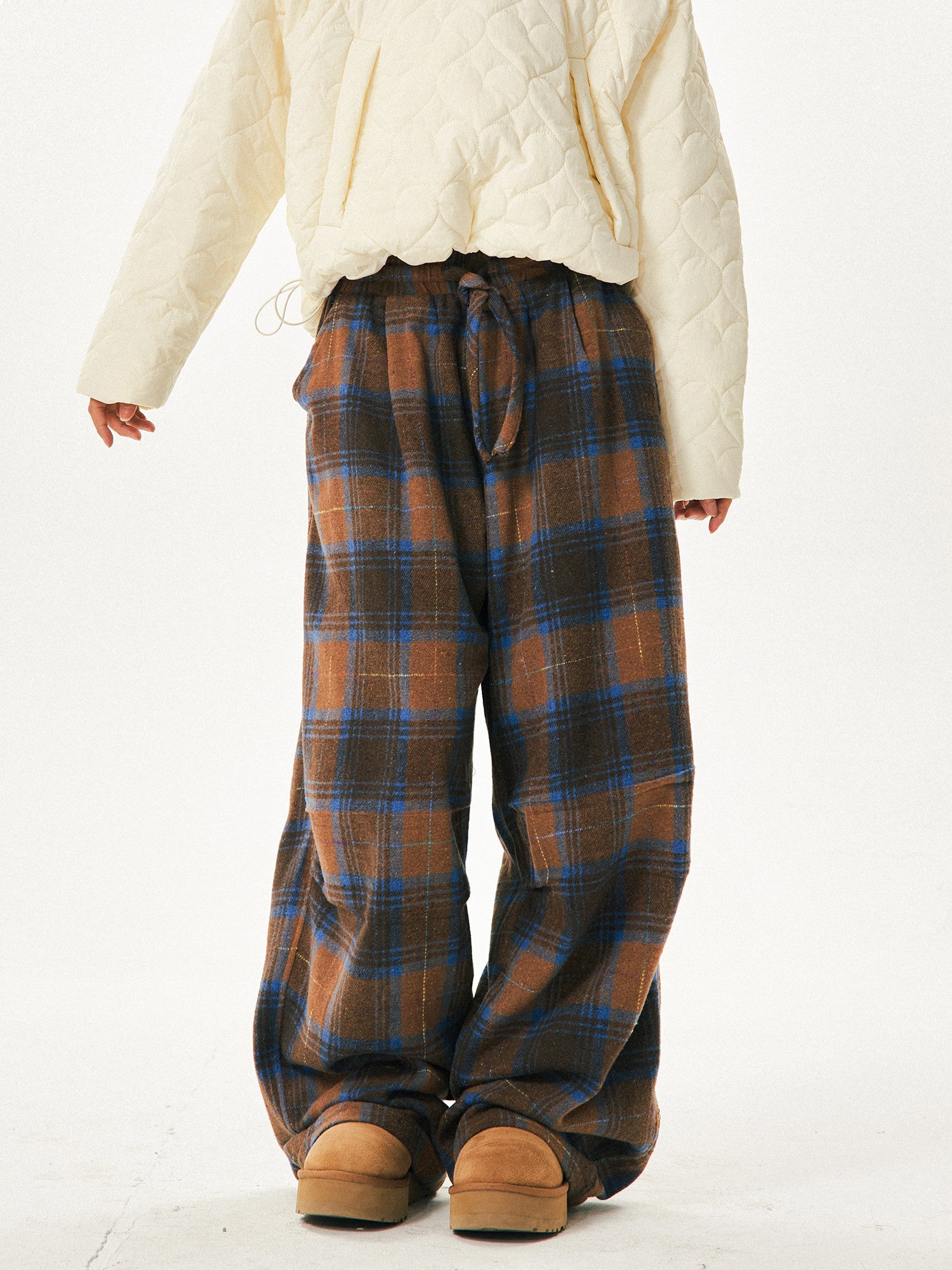 Retro Cozy Plaid Wide Leg Pants