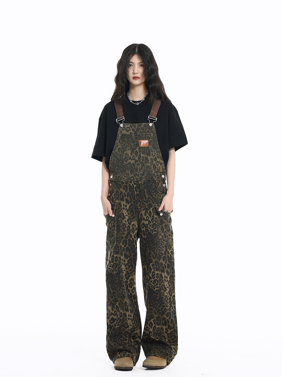 Leopard Print Denim Overalls