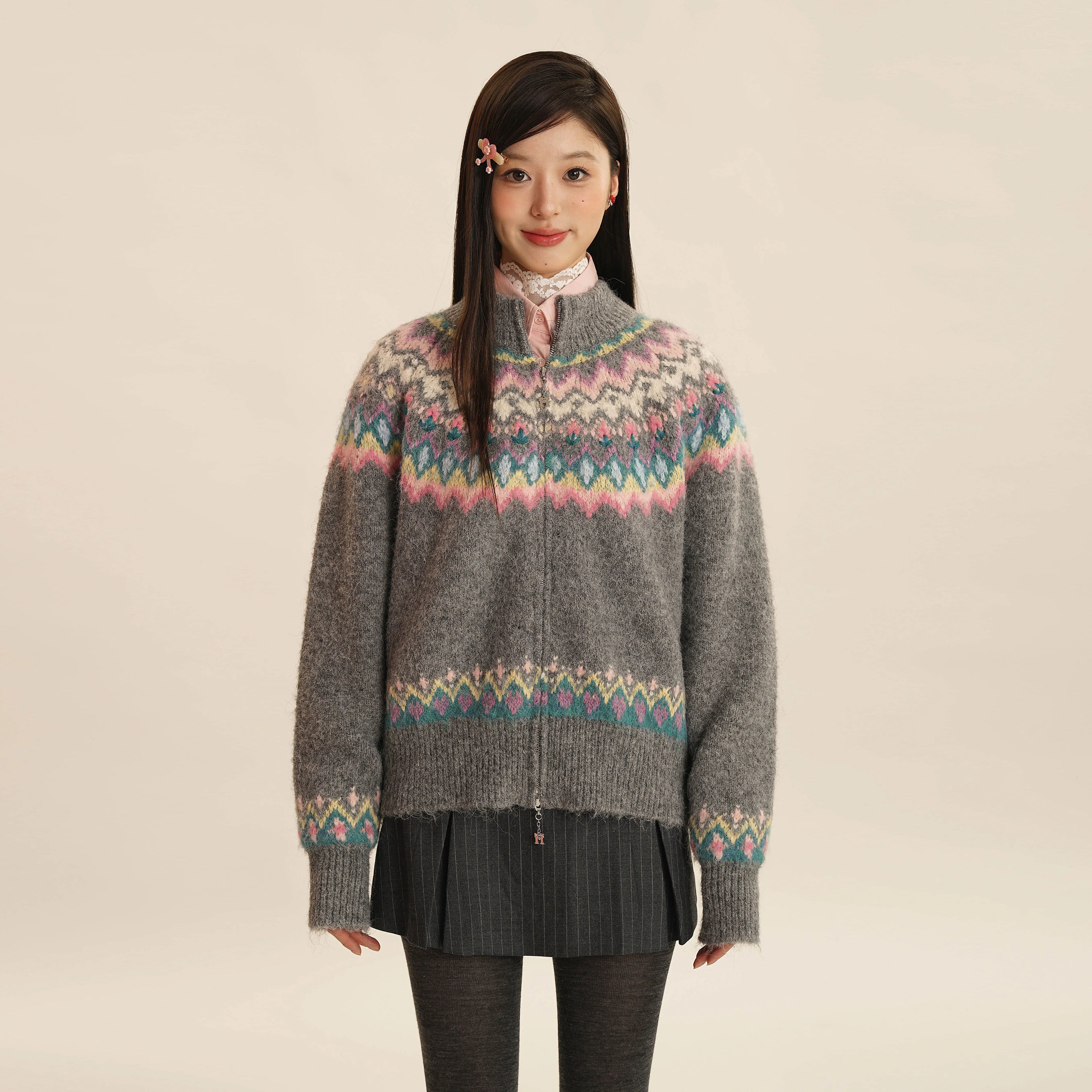 Vintage Fair Isle Hand-Knit Cardigan Sweater