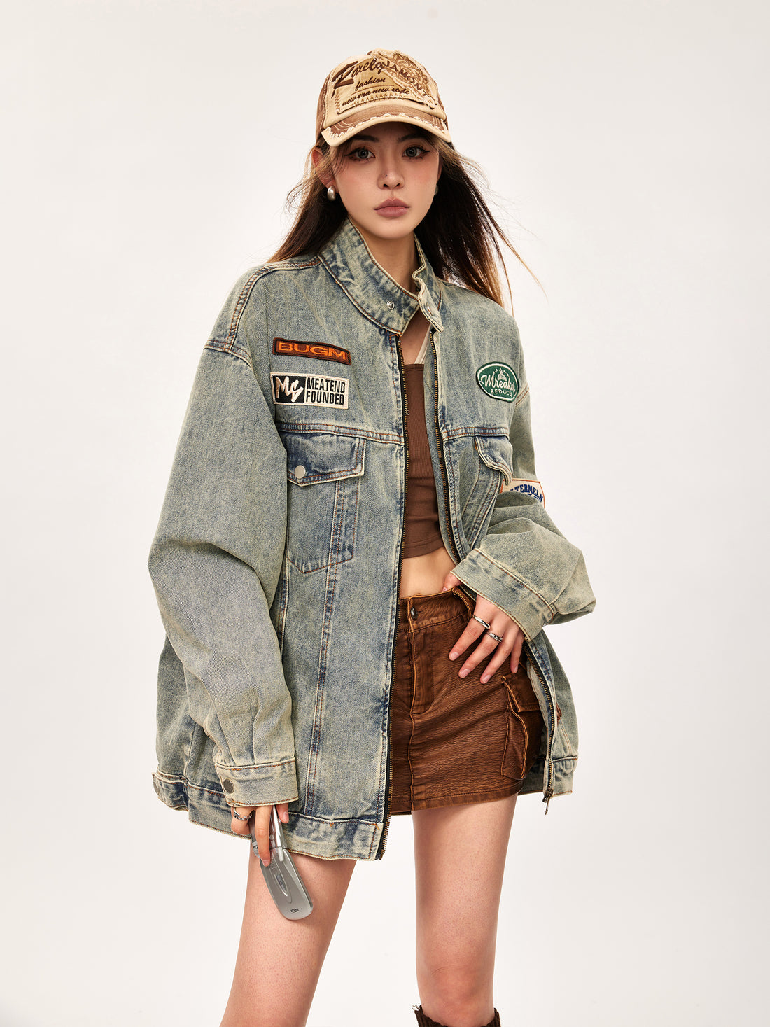 CATTEE Vintage Patchwork Denim Jacket