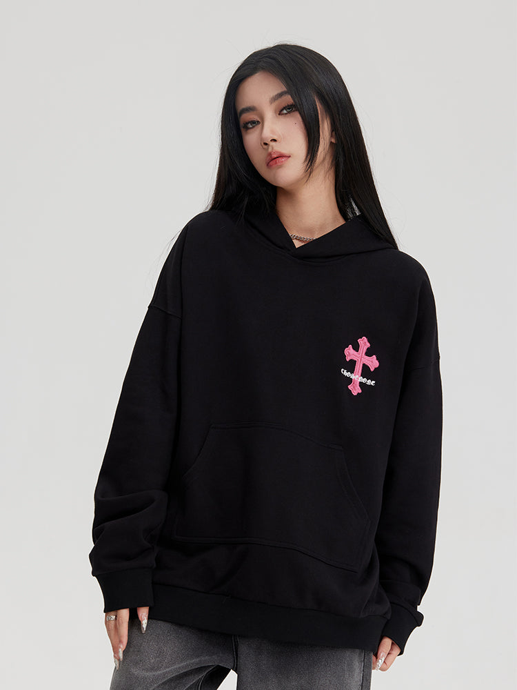 Retro Cross Puff Print Hoodie