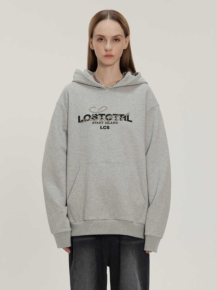 LOSTCTRL Studded Rhinestone Print Hoodie