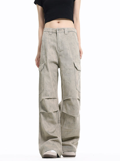 Vintage Wrinkled Marble Multi-Pocket Cargo Pants