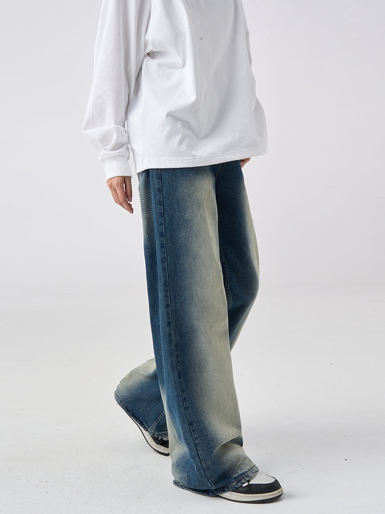 Vintage Washed Wide-Leg Denim