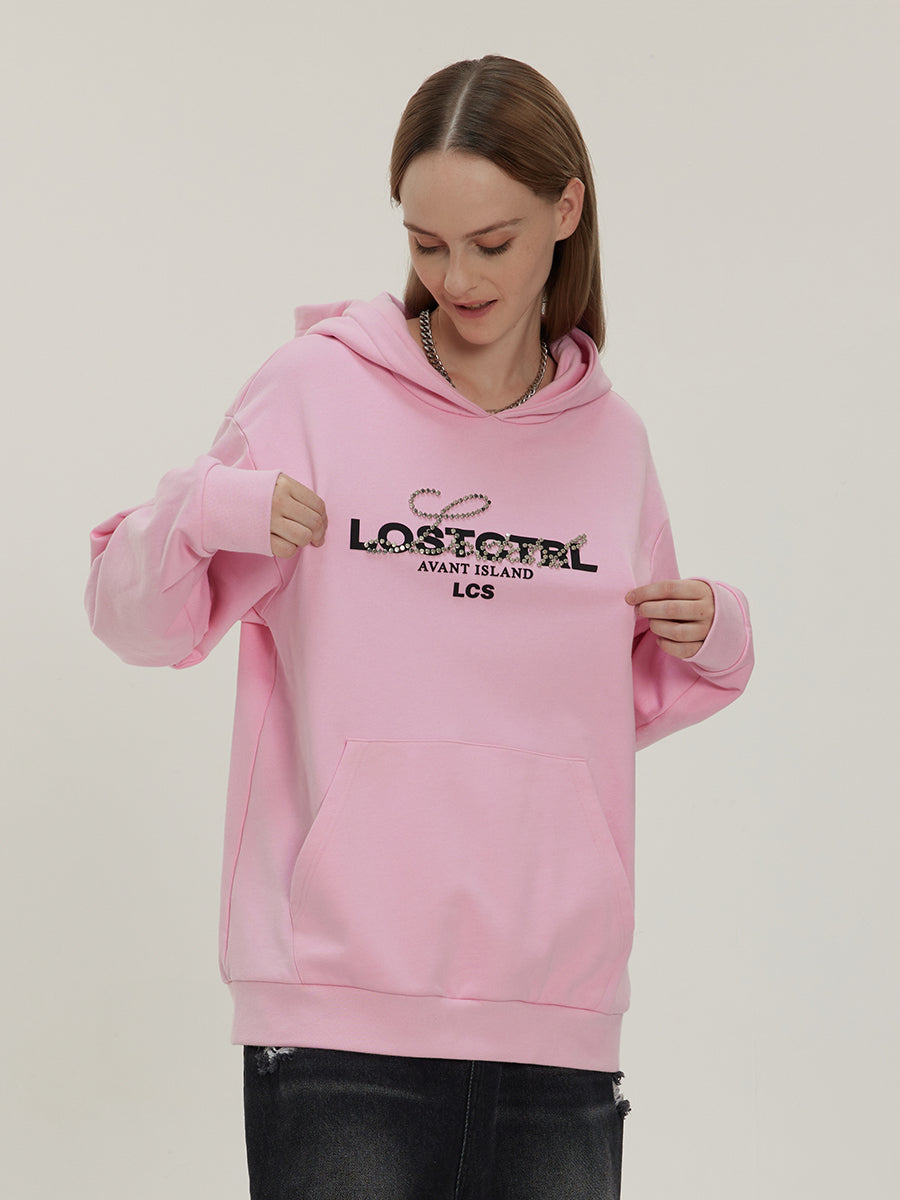 LOSTCTRL Studded Rhinestone Print Hoodie