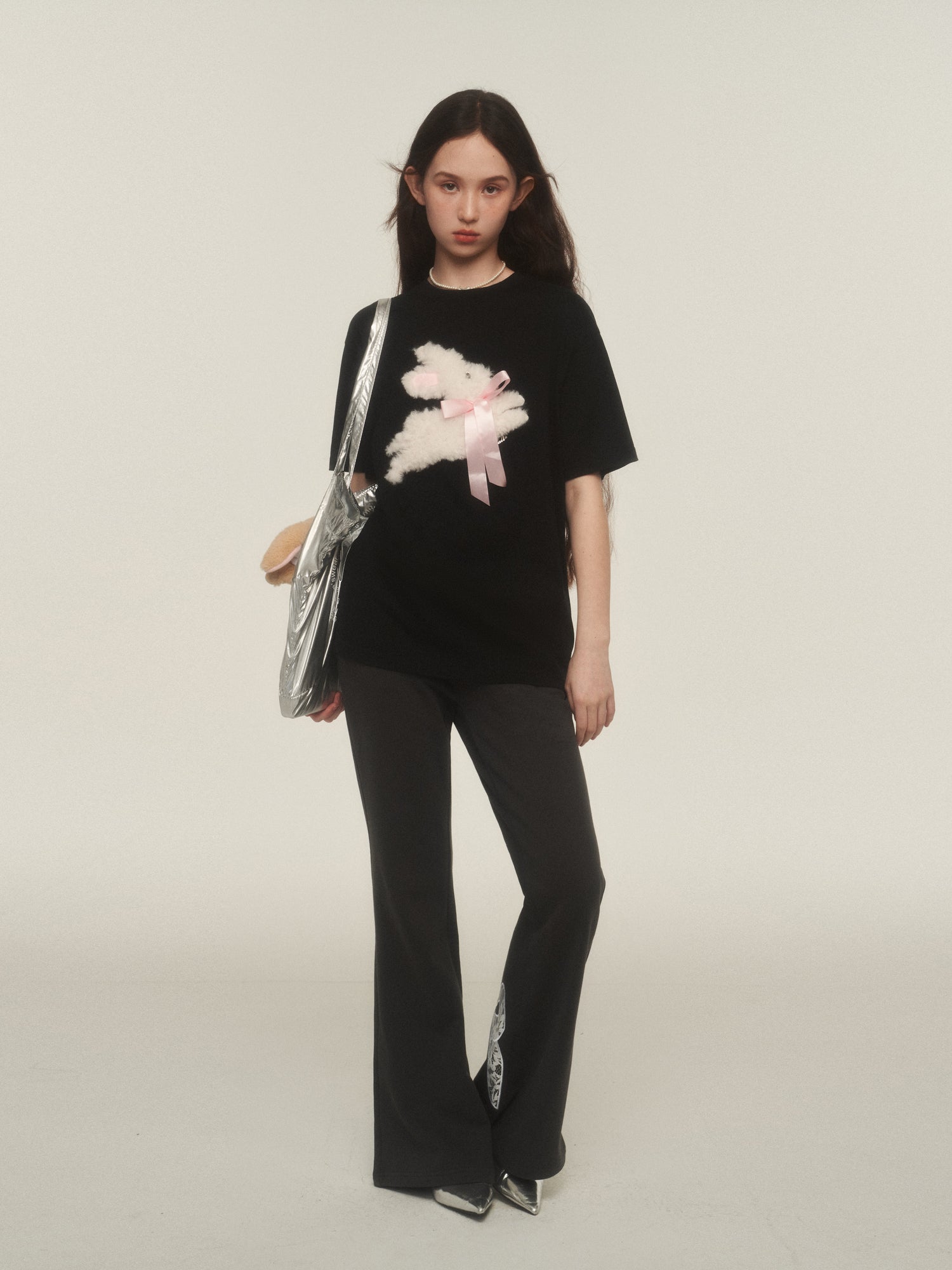 Embroidered Fuzzy Bunny Print Tee